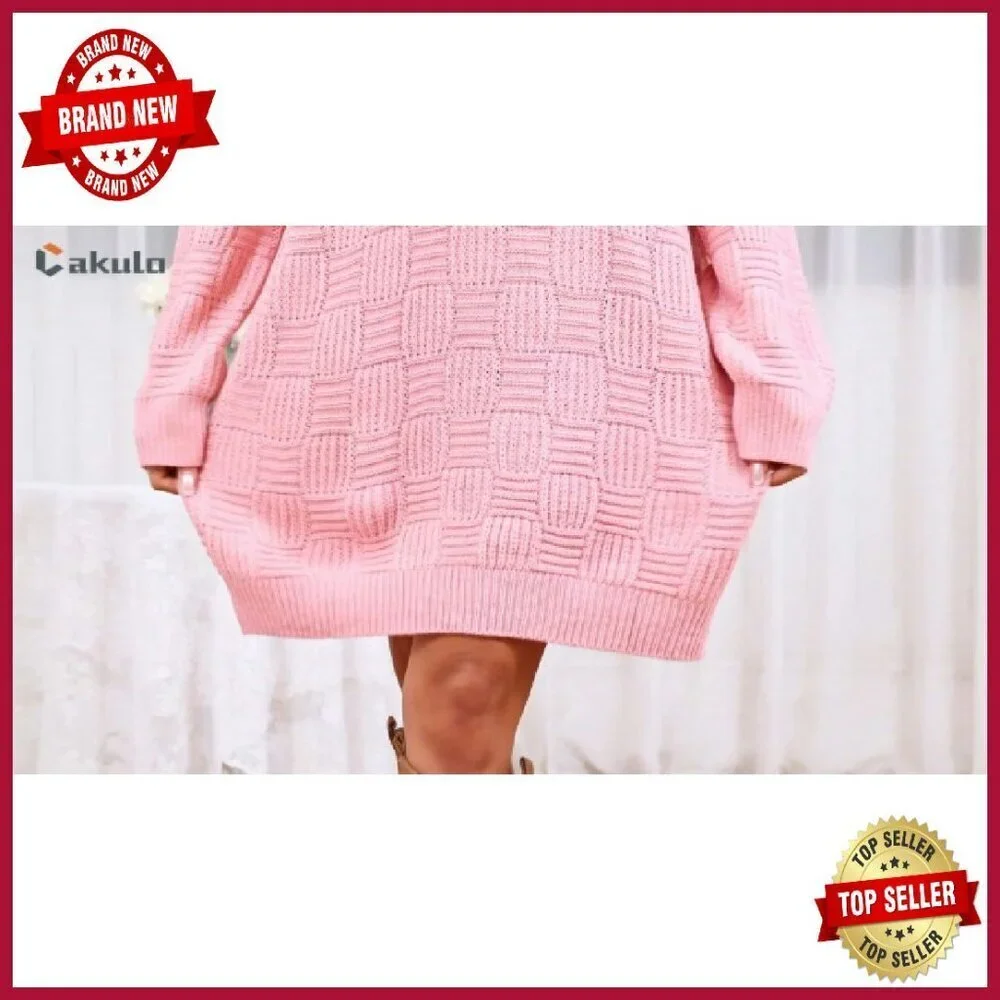 Oversized Checkered Sweater Dress Knit Pullover Fall Winter Casual
